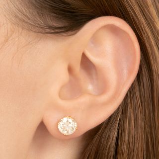 4.00 Carat European-Cut Diamond Stud Earrings - GIA N-P VS 1