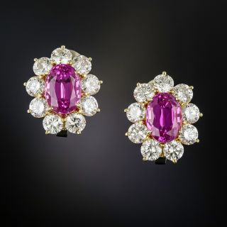 7.40 Carat Gem No-Heat Pink Sapphire and Diamond Earrings - AGL - 2