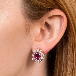 7.40 Carat Gem No-Heat Pink Sapphire and Diamond Earrings - AGL