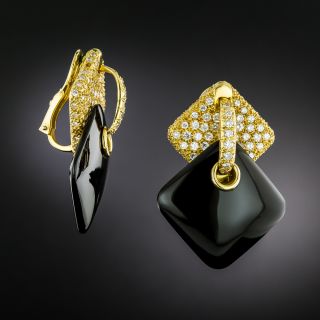 Aldo Cipullo/Cartier Onyx and Diamond Dangle Earrings