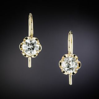 Antique 1.20 Carat Diamond Drop Earrings - GIA - 2