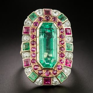 Antique 7.25 Carat Emerald, Ruby and Diamond Ring - GIA - 3