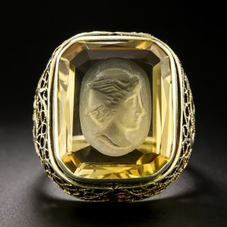 Antique Citrine Hermes Intaglio Filigree Ring - 2