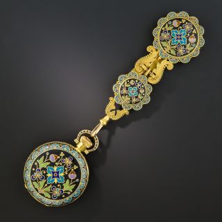 Antique Cloisonné Enamel Pocket Watch and Chatelaine by Braverman & Levy of San Francisco - 1