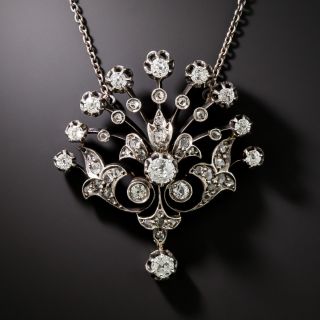Antique Diamond Peacock Fan Necklace, France - 2