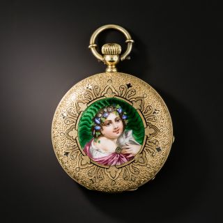 Antique Enameled Portrait Pocket Watch - 2