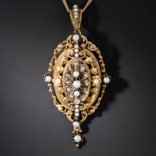 Antique French 18K Pearl and Diamond Pendant/Brooch - 1