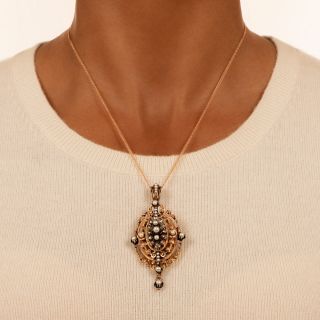 Antique French 18K Pearl and Diamond Pendant/Brooch