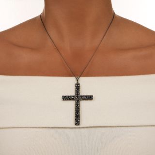 Antique Hematite and Rose-Cut Diamond Cross, Portuguese