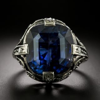 Antique Silver 16.31 Carat No-Heat Sapphire Ring - GIA - 3