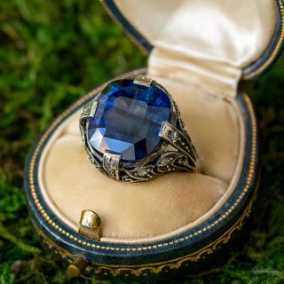 Antique Silver 16.31 Carat No-Heat Sapphire Ring - GIA