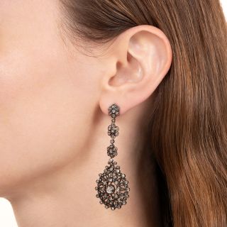 Antique Silver Diamond Dangle Earrings