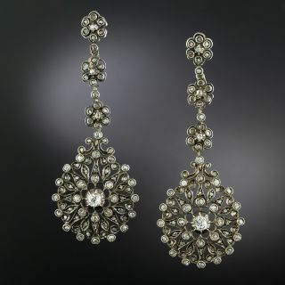 Antique Silver Diamond Dangle Earrings - 2