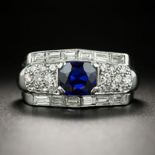 Art Deco 1.00 Carat No-Heat Sapphire and Diamond Ring - GIA - 1