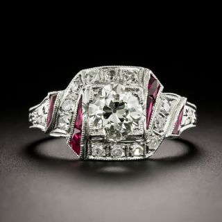 Art Deco 1.02 Carat Diamond and Ruby* Ring - GIA L I1 - 2