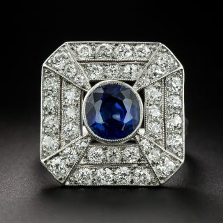 Art Deco 1.50 Carat No-Heat Sapphire and Diamond Ring By Birks - GIA - 2