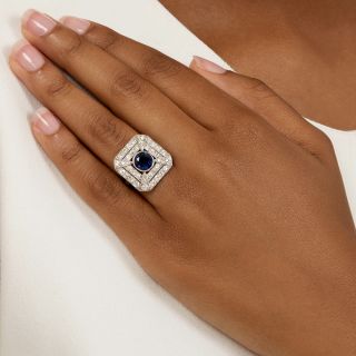 Art Deco 1.50 Carat No-Heat Sapphire and Diamond Ring By Birks - GIA