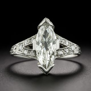 Art Deco 1.51 Carat European-Cut Marquise Diamond Engagement Ring - GIA K SI1 - 3