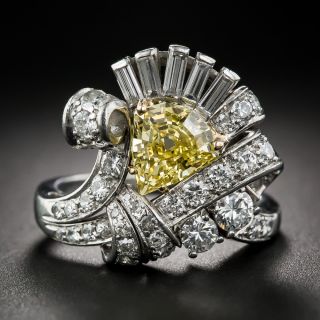 Art Deco 1.53 Carat Intense Fancy Yellow Diamond Cocktail Ring - GIA - 7