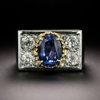 Art Deco 1.90 Carat No-Heat Sapphire and Diamond Ring, Size 4 3/4 - 2