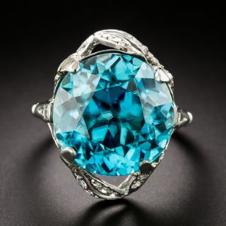 Art Deco 18.21 Carat Blue Zircon and Diamond Ring, by Petri - 3