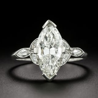 Art Deco 2.17 Carat Marquise Diamond Ring - GIA  H I1 - 3
