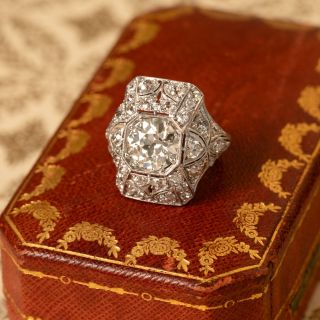 Art Deco 2.21 Carat Diamond Dinner Ring - GIA L VS2