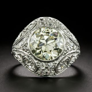 Art Deco 3.00 Carat Natural Light Yellow Diamond Ring - GIA - 3
