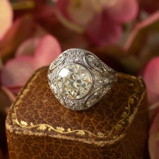 Art Deco 3.00 Carat Natural Light Yellow Diamond Ring - GIA
