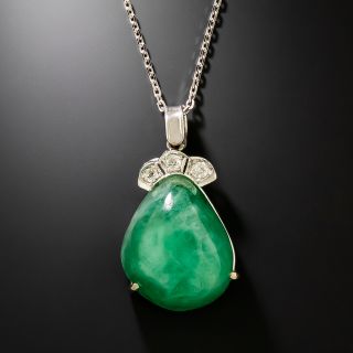 Art Deco 37.58 Carat Cabochon Emerald and Diamond Necklace - 3