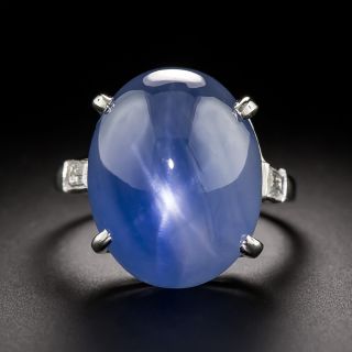 Art Deco 40.00 Carat Star Sapphire and Baguette Diamond Ring - 3