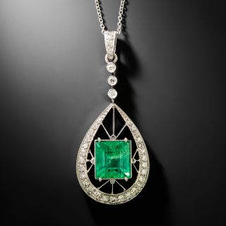 Art Deco 5.00 Carat Colombian Emerald and Diamond Pendant - GIA F1 - 2
