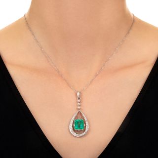 Art Deco 5.00 Carat Colombian Emerald and Diamond Pendant - GIA F1