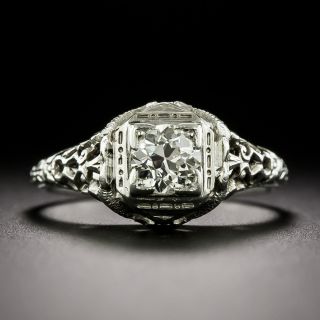 Art Deco .55 Carat European-Cut Diamond Engagement Ring with Love Birds! - 1