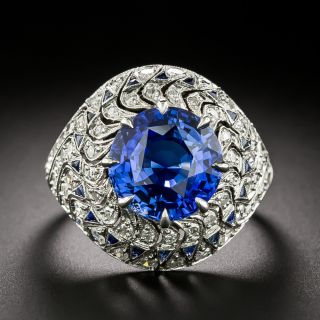 Art Deco 6.09 Carat Sapphire and Diamond Domed Ring - 3