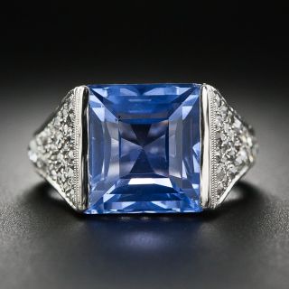 Art Deco 7.25 Carat No-Heat Ceylon Sapphire and Diamond Ring, Size 4 - 7