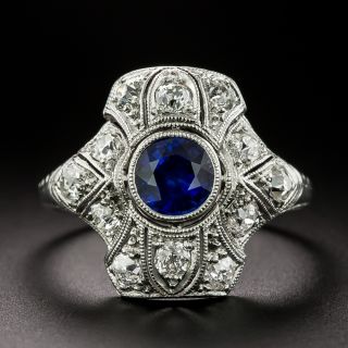 Art Deco .71 Carat No-Heat Sapphire and Diamond Ring - 3