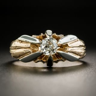 Art Deco .72 Ct Antique Cushion Cut Diamond Two-Tone Ring GIA J VS 2 - 1