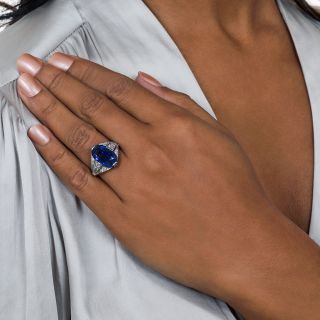 Art Deco 8.43 Carat No-Heat Sapphire and Diamond Ring - GIA