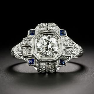 Art Deco .85 Carat Diamond and Sapphire* Ring - 3