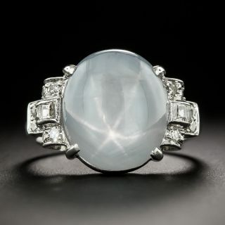 Art Deco 9.25 Carat Star Sapphire and Diamond Ring - GIA - 3