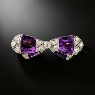 Art Deco Amethyst and Diamond Bow Brooch - 2