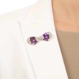 Art Deco Amethyst and Diamond Bow Brooch