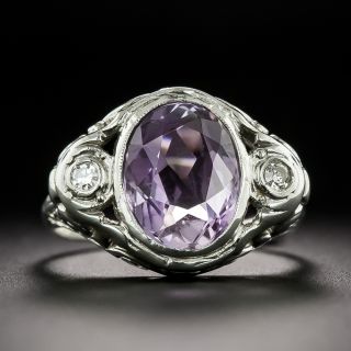 Art Deco Amethyst and Diamond Filigree Ring - 3