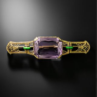 Art Deco Amethyst and Enamel Filigree Brooch by Krementz - 2
