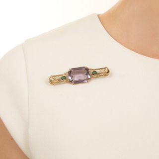 Art Deco Amethyst and Enamel Filigree Brooch by Krementz