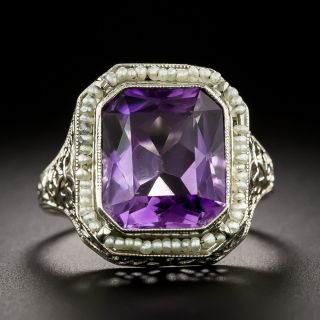 Art Deco Amethyst and Seed Pearl Filigree Ring - 2