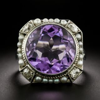 Art Deco Amethyst, Seed Pearl and Diamond Ring by Jones and Woodland - 3