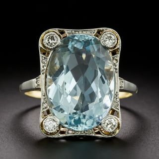 Art Deco Aquamarine and Diamond Ring, English - 3