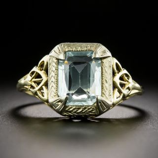 Art Deco Aquamarine Filigree Ring - 2